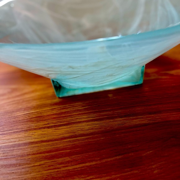 Recycled Art Glass Eco glass Centerpiece Bowl Sea-foam Made In Spain - Picture 7 of 16